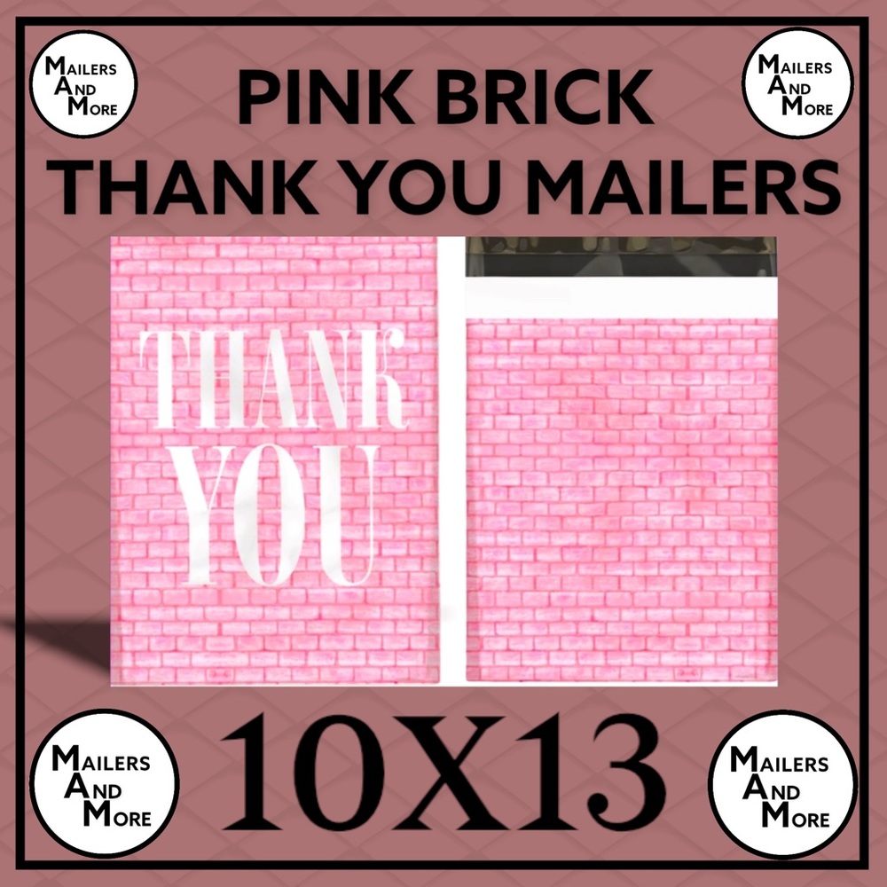 50 10X13 Pink Brick Thank You Poly Mailers CLEARANCE - Picture 3 of 4